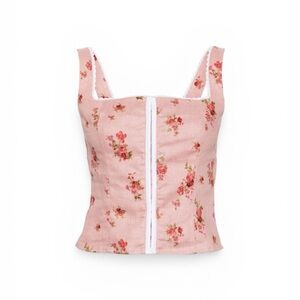 REFORMATION Tagliatelle Linen Corset Tank Top Pink Floral Tea Time NEW Sz 10